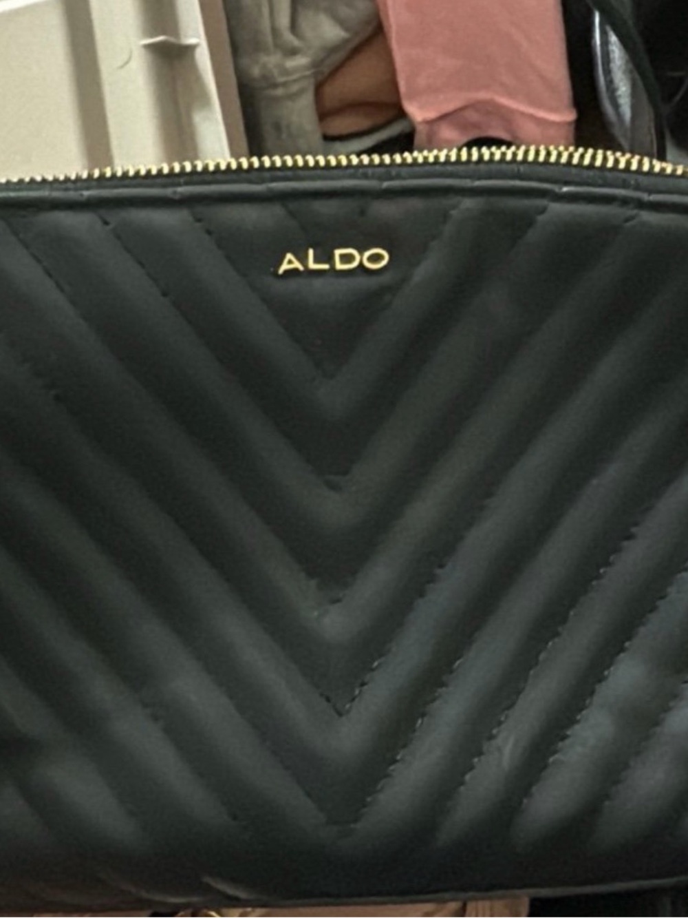 ALDO Black Quilted Satchel with Gold Logo